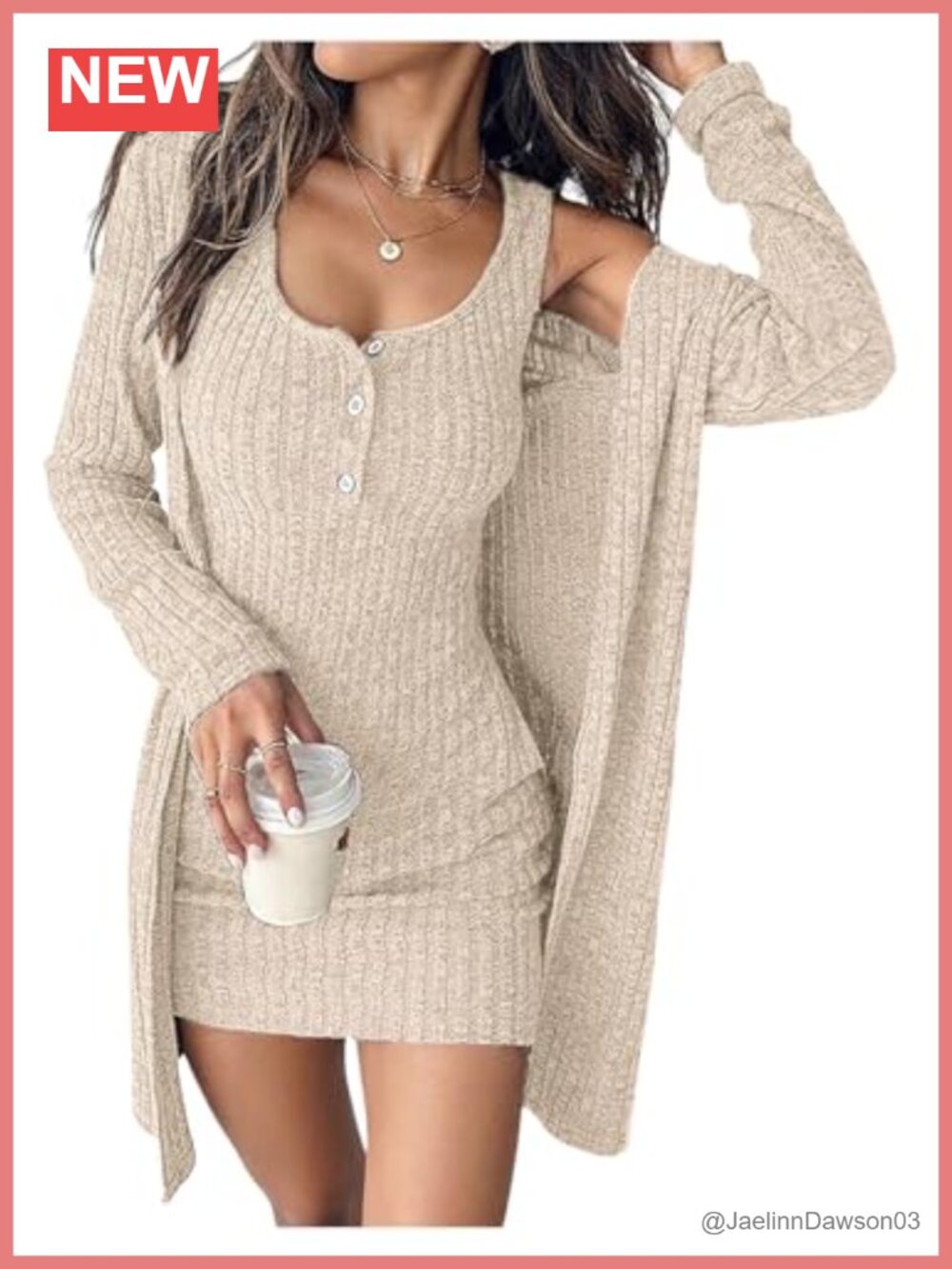 Women's 2 Piece Sweater Dress Set Cardigan Long Sleeve Bodycon Mini Dress